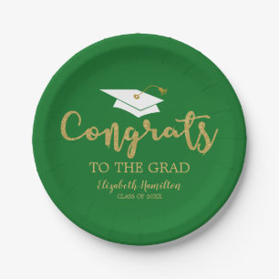 Plato De Papel Felicidades Al Graduado Purpurina Dorada Graduació