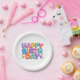 Plato De Papel Felicidades Cumpleaños Burbuja Diseño de Vidrio Co