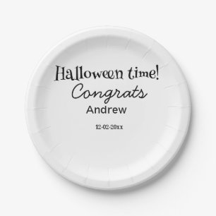 Plato De Papel Felicidades en Halloween agregar nombre fecha año