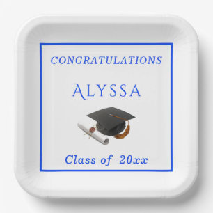 Plato De Papel Felicidades Graduado Cap & Diploma 