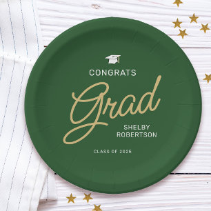 Plato De Papel Felicidades Graduado Escritura Moderna Verde Gradu