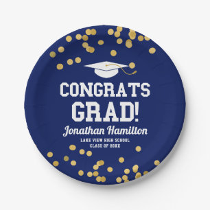 Plato De Papel Felicidades Graduado Fiesta de Graduación Azul Mar