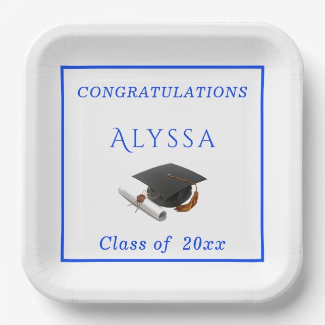 Plato De Papel Felicidades Graduado Gorra y Diploma  (Anverso)