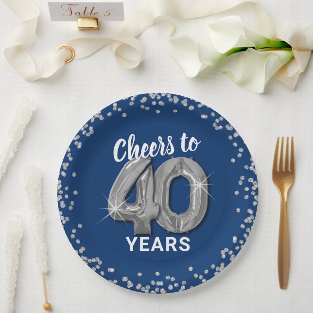 Plato De Papel Felicidades modernas por 40 años de cumpleaños (Boda)