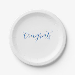 Plato De Papel felicidades nombre azul elegante fecha de graduaci