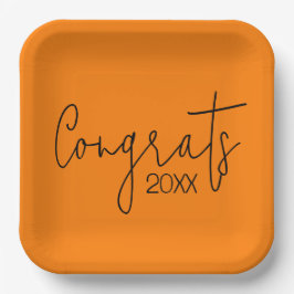 Plato De Papel Felicidades por Graduación en Naranja
