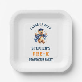 Plato De Papel Felicitación de graduación de preescolar con osito