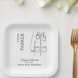 Plato De Papel Felicitaciones Ceremonia de Abrigo Blanco