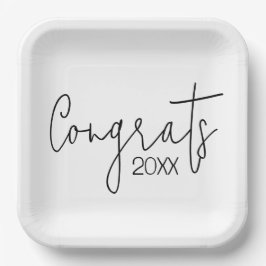 Plato De Papel Felicitaciones De Graduación Negra Por El Blanco