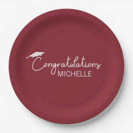 Plato De Papel Felicitaciones de Graduación Rojo Blanco Escritura