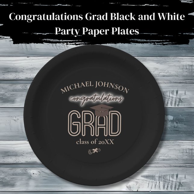 Plato De Papel Felicitaciones Grad Black and White Fiesta (Subido por el creador)