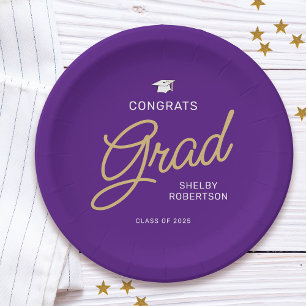 Plato De Papel Felicitaciones Grad Modern Script Graduación Púrpu