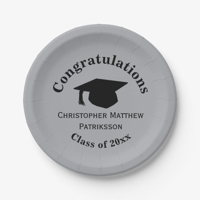 Plato De Papel Felicitaciones, Graduación de clase 20xx, Plata (Anverso)