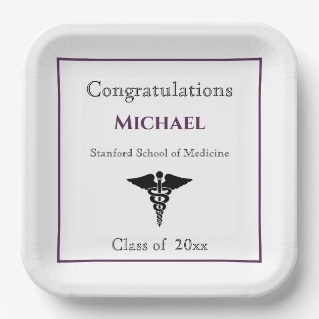 Plato De Papel Felicitaciones Graduado Caduceus Burgundy White (Anverso)
