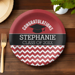 Plato De Papel Felicitaciones Graduado - Graduación negra roja