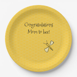 Plato De Papel Felicitaciones Mamá Abeja Panal Dibujado a Mano