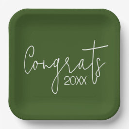 Plato De Papel Felicitaciones Por La Graduación En Verde