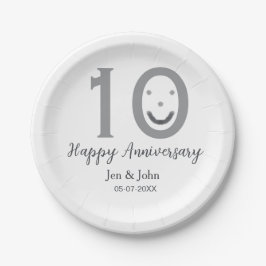 Plato De Papel Feliz 10° aniversario fecha gris emoji negrita