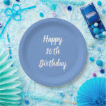 Plato De Papel Feliz 16º cumpleaños a la Cuta Personalizado Azul<br><div class="desc">Diseñado con una plantilla de texto para el mensaje "Feliz 16º cumpleaños" que puedes personalizar! También puede cambiar el color de fondo como desee.</div>