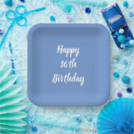 Plato De Papel Feliz 16º cumpleaños Fiesta Personalizado Azul de<br><div class="desc">Diseñado con una plantilla de texto para el mensaje "Feliz 16º cumpleaños" que puedes personalizar! También puede cambiar el color de fondo como desee.</div>