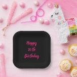 Plato De Papel Feliz 16º cumpleaños Personalizado negro rosado te<br><div class="desc">Diseñado con una plantilla de texto para el mensaje "Feliz 16º cumpleaños" que puedes personalizar! También puede cambiar el color de fondo como desee.</div>