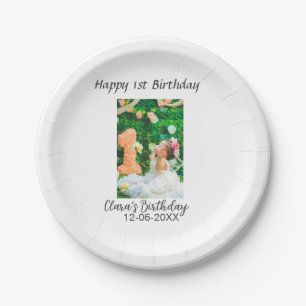 Plato De Papel Feliz 1° cumpleaños foto simple y elegante moda