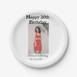 Plato De Papel Feliz 20 cumpleaños foto simple moderna mínima
