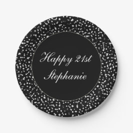 Plato De Papel Feliz 21 cumpleaños Sparkle Confetti Black