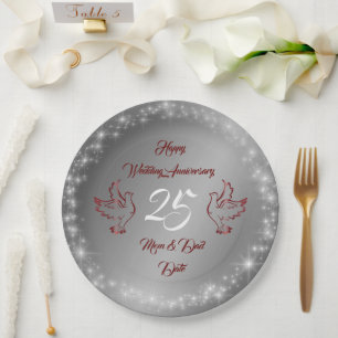 Plato De Papel Feliz 25° Aniversario del Personalizar Sparkly