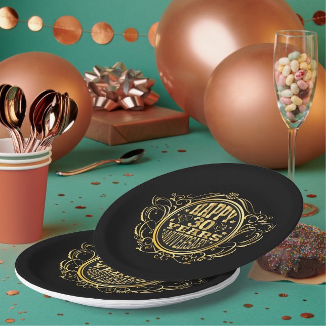 Plato De Papel Feliz 30° aniversario fiesta  (Multi)