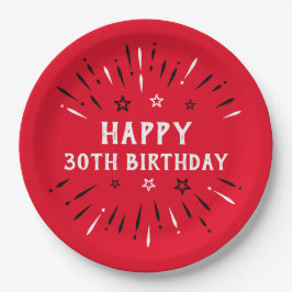 Plato De Papel Feliz 30° cumpleaños fuegos artificiales rojo negr