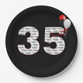 Plato De Papel Feliz 35 cumpleaños en la placa de papel negro