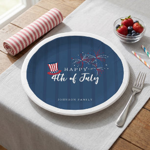 Plato De Papel Feliz 4 de julio Día de la Independencia Patriótic