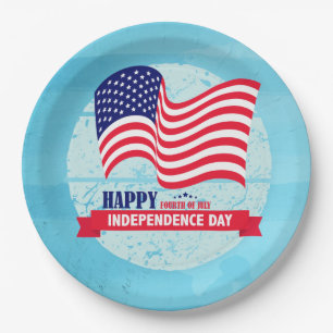 Plato De Papel Feliz 4 de julio: Ilustracion de Bandera Americana