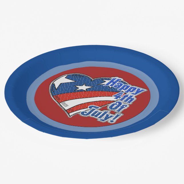 Plato De Papel Feliz 4 De Julio Placas De Papel Corazón (Angular)