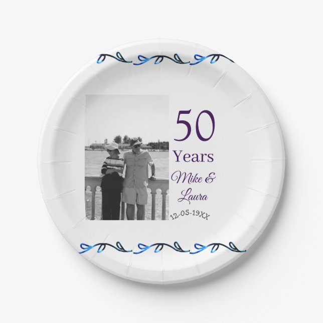 Plato De Papel Feliz 50° aniversario agregar pareja fecha de matr (Anverso)