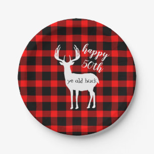 Plato De Papel Feliz 50 cumpleaños, viejo Buck Buffalo Plaid