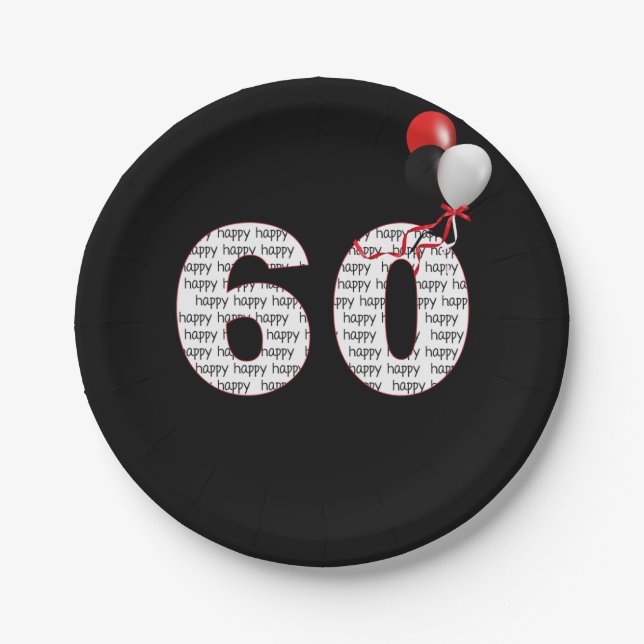 Plato De Papel Feliz 60 cumpleaños en negro (Anverso)