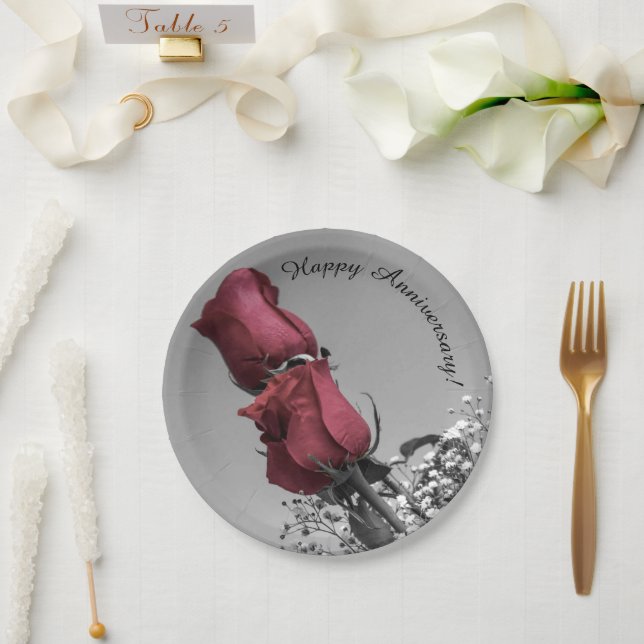 Plato De Papel Feliz aniversario Boda | Fotografía de Rosas Rojas (Boda)