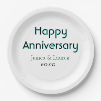 Plato De Papel Feliz aniversario boda nombre fecha año simple mi