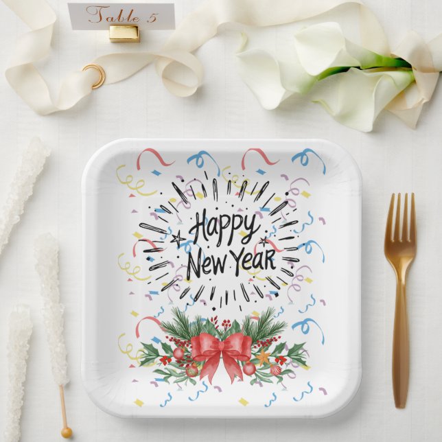 Plato De Papel Feliz año nuevo (Boda)