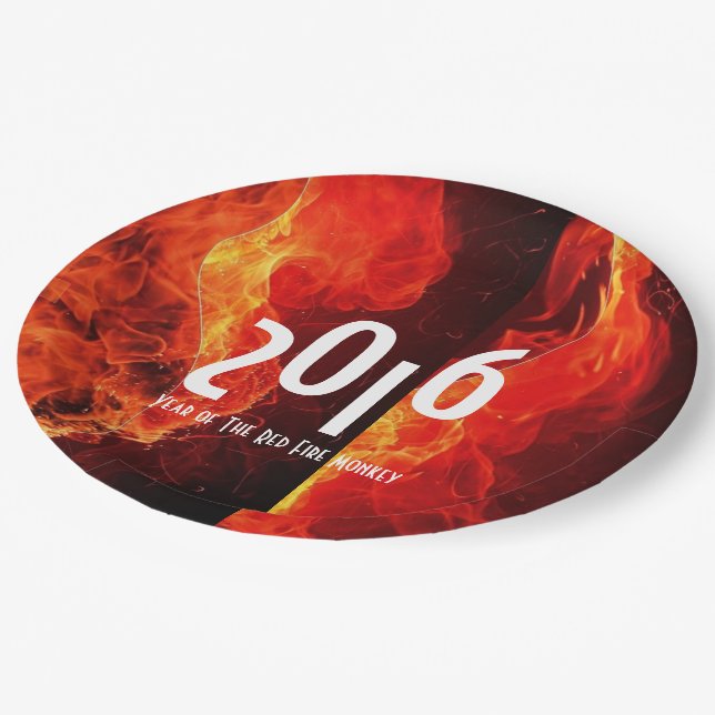 Plato De Papel Feliz Año Nuevo 2016, el mono rojo de fuego (Angular)