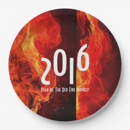 Plato De Papel Feliz Año Nuevo 2016, el mono rojo de fuego