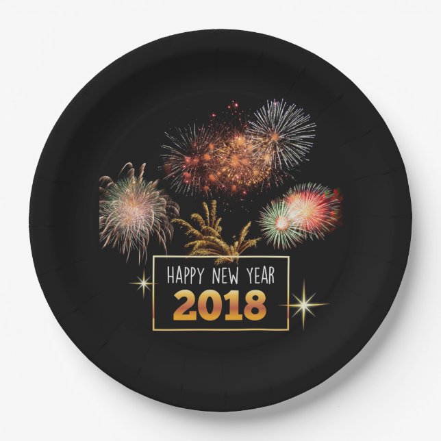 Plato De Papel Feliz Año Nuevo 2018 (Anverso)