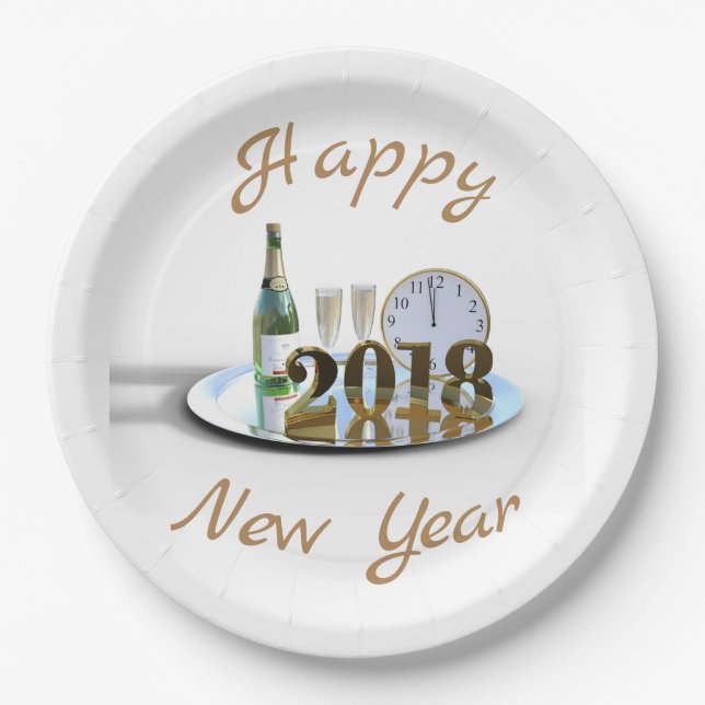 Plato De Papel Feliz Año Nuevo 2018 (Anverso)
