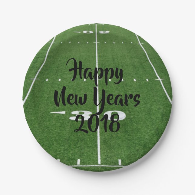 Plato De Papel Feliz Año Nuevo 2018 Campo de Fútbol (Anverso)