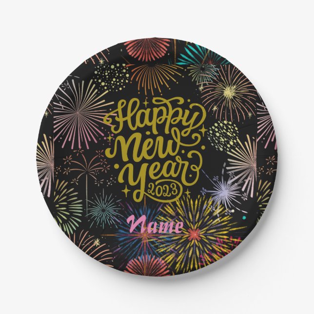 Plato De Papel Feliz Año Nuevo 2023 Thunder_Cove (Anverso)
