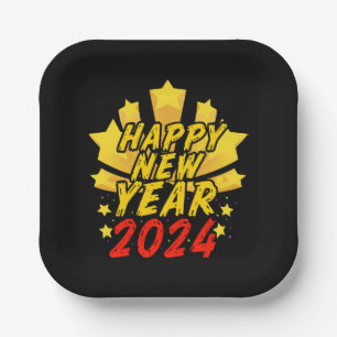 Plato De Papel Feliz Año Nuevo 2024