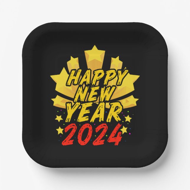 Plato De Papel Feliz Año Nuevo 2024  (Anverso)