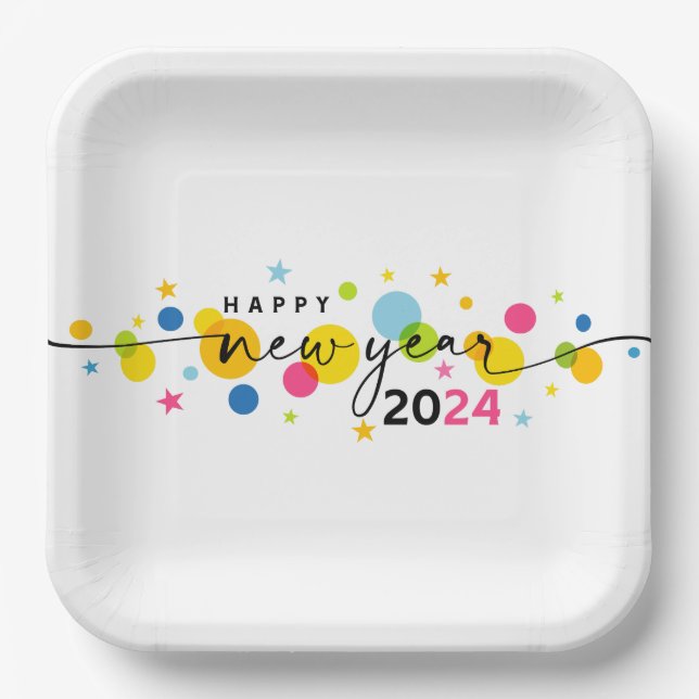 Plato De Papel Feliz Año Nuevo 2024 (Anverso)